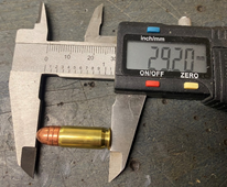 Cartuccia M.P.F. calibro .308 ramato 83 grani RN con lunghezza generale di 29,20 mm